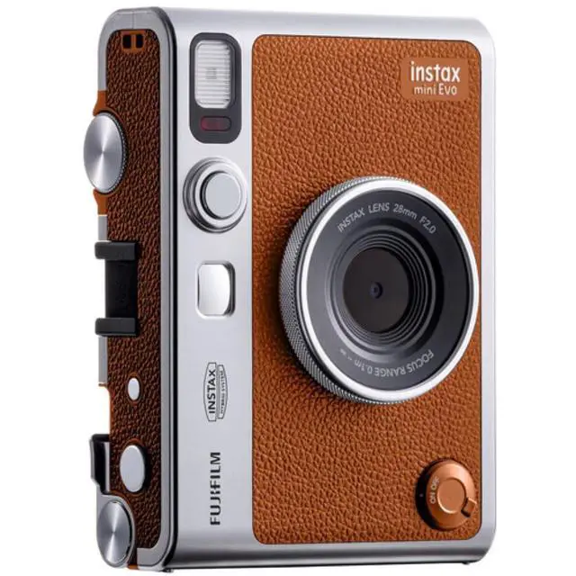 Alt view image 2 of 4 - INSTAX MINI EVO Hybrid Instant Camera | Brown Bundle with Instax Mini Film | 20 Exposures + 64GB Micro SD Card + Mini Album, Borders, Stickers & Clips + Cleaning Cloth (5 Items)