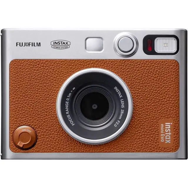 Alt view image 3 of 4 - INSTAX MINI EVO Hybrid Instant Camera | Brown Bundle with Instax Mini Film | 20 Exposures + 64GB Micro SD Card + Mini Album, Borders, Stickers & Clips + Cleaning Cloth (5 Items)