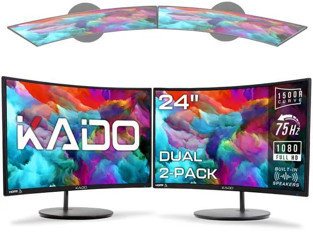 Main image of Dual Monitor 2-Pack 24" Curved 1500R 1920x1080 75Hz Computer Monitor | Dual Monitor Setup HDMI Office Gaming Hybrid, VESA Wall Mount Arm Mount Built-in Speakers, Panoramic Display Multi-tasking