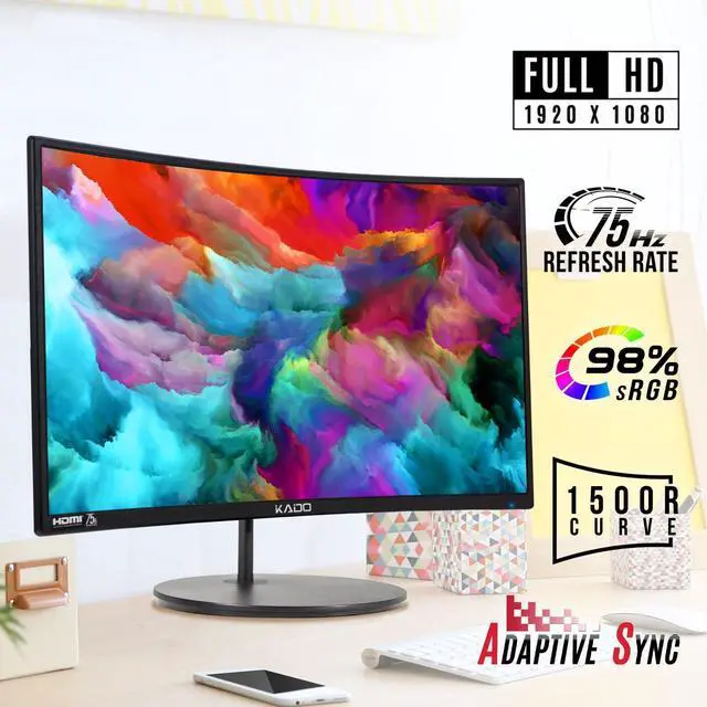 Alt view image 3 of 4 - Dual Monitor 2-Pack 24" Curved 1500R 1920x1080 75Hz Computer Monitor | Dual Monitor Setup HDMI Office Gaming Hybrid, VESA Wall Mount Arm Mount Built-in Speakers, Panoramic Display Multi-tasking