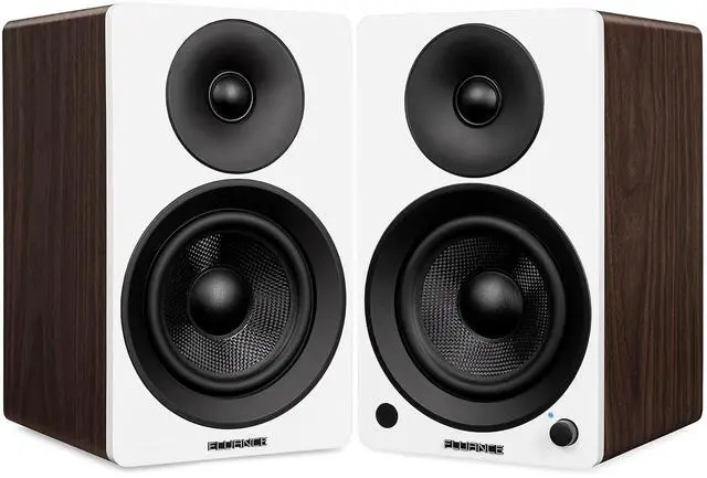Main image of Ai41 Powered 2-Way 2.0 Stereo Bookshelf Speakers with 5" Drivers, 90W Amplifier for Turntable, TV, PC and Bluetooth 5 Wireless Music Streaming with RCA, Optical & Subwoofer Out (White Walnut)