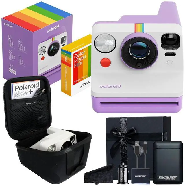 Main image of Polaroid Now 3rd Generation i-Type Instant Film Camera with 16 Color Film Photos, Purple, with Signature Series Gift Bundle
