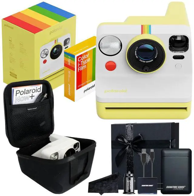 Main image of Polaroid Now 3rd Generation i-Type Instant Film Camera with 16 Color Film Photos, Yellow, with Signature Series Gift Bundle