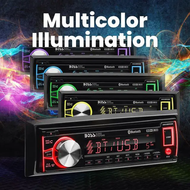 Alt view image 3 of 4 - Elite 560BRGB Car Stereo System - Single Din, Bluetooth Audio and Calling Head Unit, CD Player, USB, AM/FM Radio Receiver, Multicolor Illumination, Hook Up To Amplifier