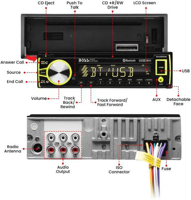 Alt view image 4 of 4 - Elite 560BRGB Car Stereo System - Single Din, Bluetooth Audio and Calling Head Unit, CD Player, USB, AM/FM Radio Receiver, Multicolor Illumination, Hook Up To Amplifier