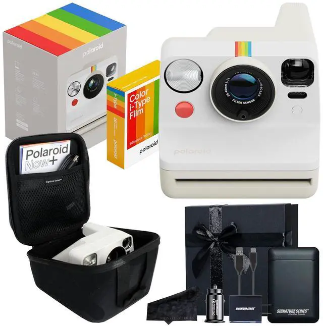 Main image of Polaroid Now 3rd Generation i-Type Instant Film Camera with 16 Color Film Photos, Pebble White, with Signature Series Gift Bundle