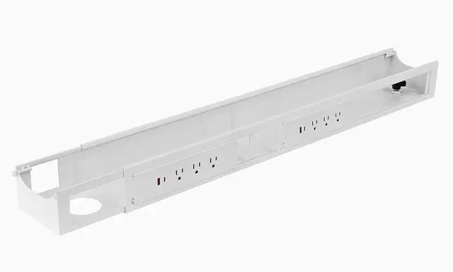 Main image of 6 Plugs Power Rail Thermal Overload Protection Desk Power Strip with USB Ports, Mountable Under Desk Cable Organizer White