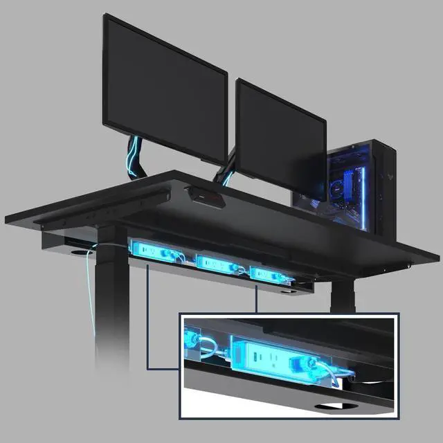 Alt view image 4 of 4 - 6 Plugs Power Rail Thermal Overload Protection Desk Power Strip with USB Ports, Mountable Under Desk Cable Organizer White