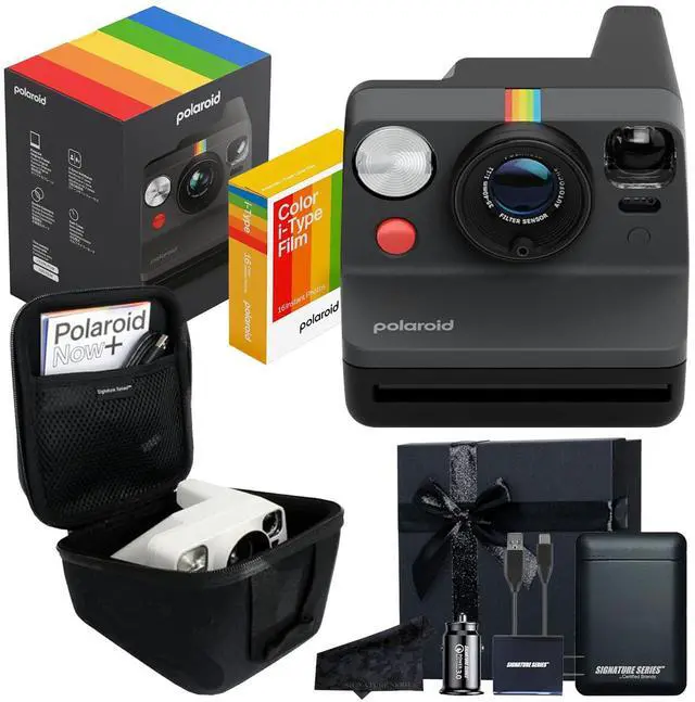 Main image of Polaroid Now 3rd Generation i-Type Instant Film Camera with 16 Color Film Photos, Black, with Signature Series Gift Bundle