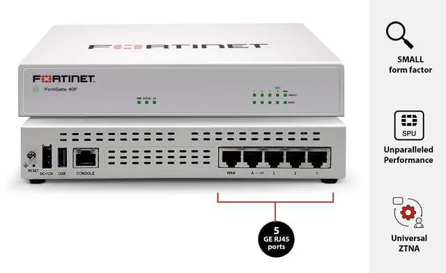 Alt view image 2 of 4 - FortiGate-40F Firewall Appliance - 5 Gigabit Ethernet RJ45 Ports, Ideal for Small Businesses (Appliance Only, No Subscription) (FG-40F)