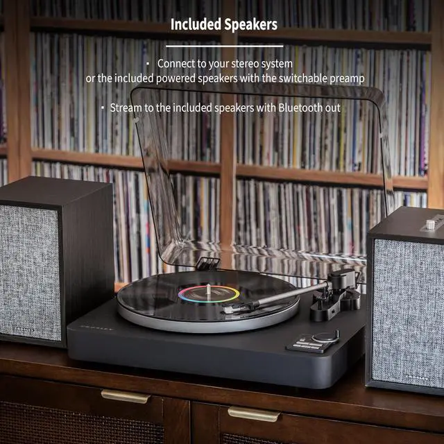 Alt view image 2 of 4 - KT300B Fully Automatic Belt-Drive Bluetooth Turntable Record Player with S200A Stereo Speakers, Black
