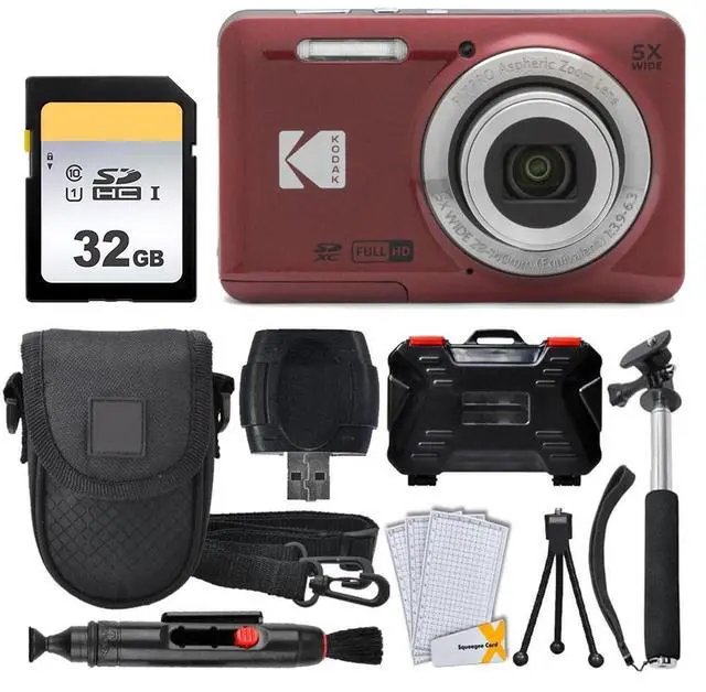 Main image of Kodak PIXPRO FZ55 Digital Camera (Red) + 32GB Memory Card + Point and Shoot Camera Case + Extendable Monopod + Lens Cleaning Pen + LCD Screen Protectors + Table Top Tripod Ultimate Bundle