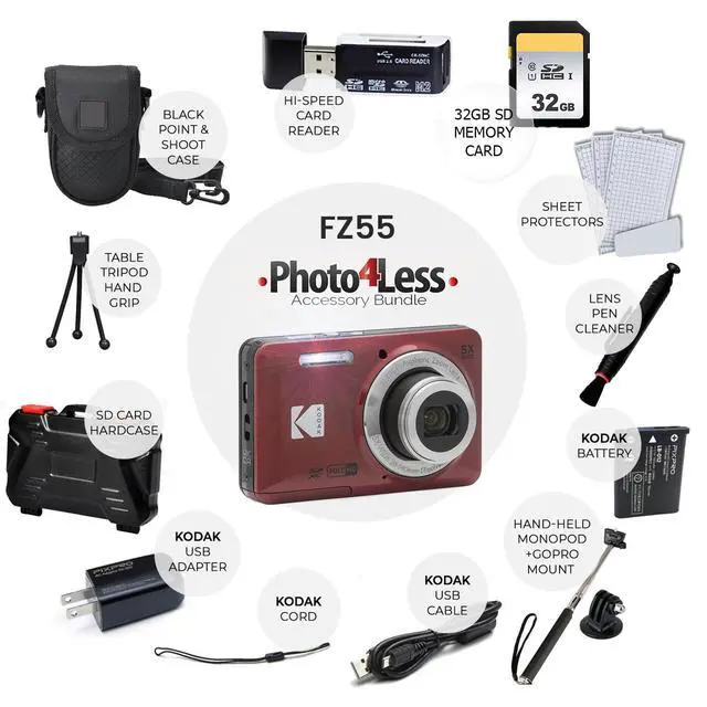 Alt view image 2 of 4 - Kodak PIXPRO FZ55 Digital Camera (Red) + 32GB Memory Card + Point and Shoot Camera Case + Extendable Monopod + Lens Cleaning Pen + LCD Screen Protectors + Table Top Tripod Ultimate Bundle