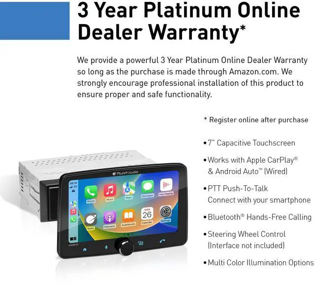 Alt view image 3 of 4 - P70CPA-PF Car Stereo - Apple CarPlay, Android Auto, Single Din, 7 Inch Touchscreen, Bluetooth, No CD DVD Player, AM/FM Radio Receiver, Multi Color Illumination