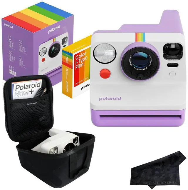 Main image of Polaroid Now 3rd Generation i-Type Instant Film Camera with 16 Color Film Photos, Purple, with Signature Series Case Bundle
