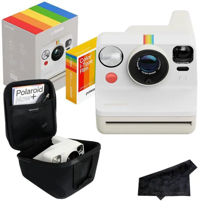 Main image of Polaroid Now 3rd Generation i-Type Instant Film Camera with 16 Color Film Photos, Pebble White, with Signature Series Case Bundle