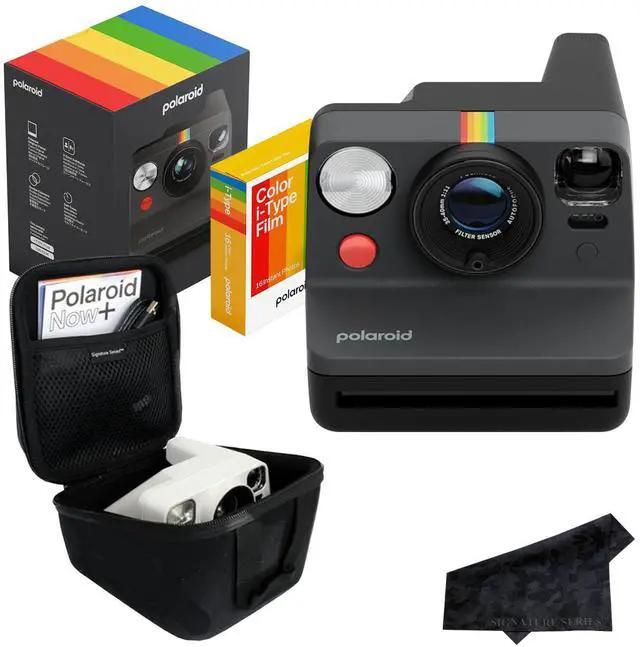 Main image of Polaroid Now 3rd Generation i-Type Instant Film Camera with 16 Color Film Photos, Black, with Signature Series Case Bundle