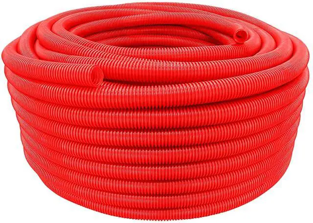 Main image of Flexible Polyethylene HDPE Non-Split Corrugated Wire Loom Tubing (Red, 2" Dia. x 100 ft)