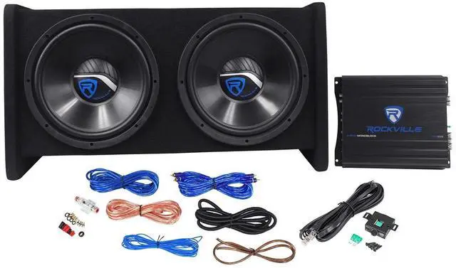 Main image of RV12.2B 1200W Dual 12" Car Subwoofer Enclosure, 400W RMS, Mono Amp, CEA-2006 Compliant, Subsonic Filter, Amp Kit, for Car Audio Systems
