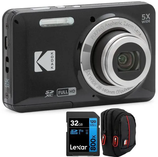 Main image of PIXPRO FZ55 Digital Camera, Black Bundle with Lexar 32GB High-Performance 800x UHS-I SDHC Memory Card + Deco Photo Point and Shoot Field Bag Camera Case