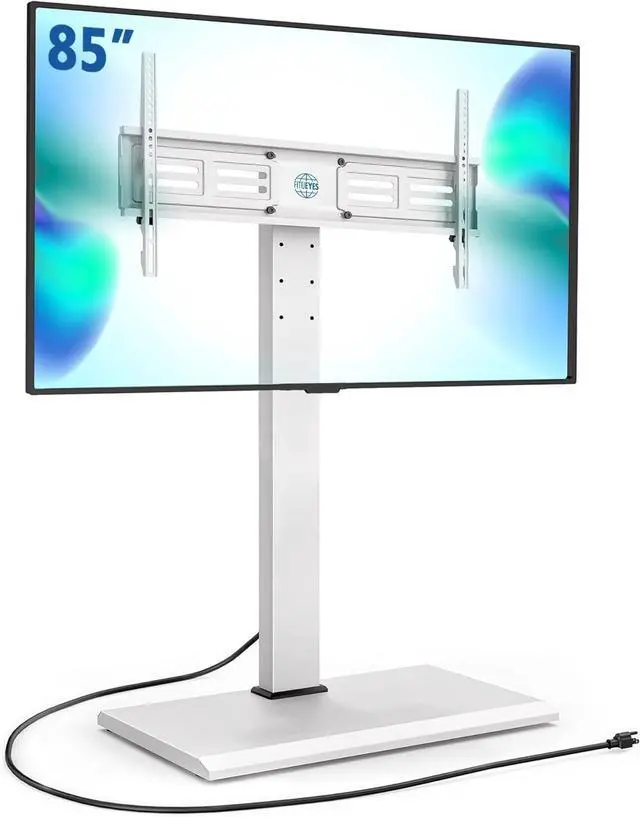 Main image of Iron Base Floor TV Stand with Power Strip, Tall TV Stand with Swivel Mount for 50-85 Inch Plasma Flat Panel or Curved Screen TVs Height Adjustable Wire Management(White,with Power Outlet)