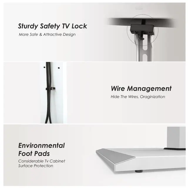 Alt view image 2 of 4 - Iron Base Floor TV Stand with Power Strip, Tall TV Stand with Swivel Mount for 50-85 Inch Plasma Flat Panel or Curved Screen TVs Height Adjustable Wire Management(White,with Power Outlet)