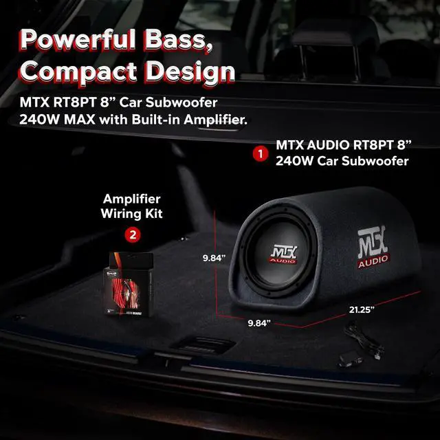 Alt view image 2 of 4 - Audio RT8PT 8" 240W Enclosure Amplified Vented Tube Box Car Loaded Subwoofer & Soundstorm AKS8 8 Gauge Car Amplifier Amp Complete Wiring Kit