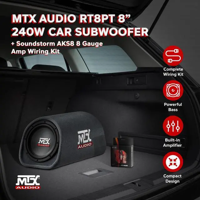 Alt view image 3 of 4 - Audio RT8PT 8" 240W Enclosure Amplified Vented Tube Box Car Loaded Subwoofer & Soundstorm AKS8 8 Gauge Car Amplifier Amp Complete Wiring Kit