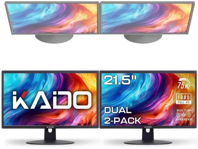 Main image of 2-Pack Dual 22" Flat Screen 1920x1080 75Hz FHD Computer Monitor | Dual Monitor Setup HDMI Office Gaming Hybrid, VESA Wall Mount Arm Mount Built-in Speakers, Panoramic Display Multi-tasking