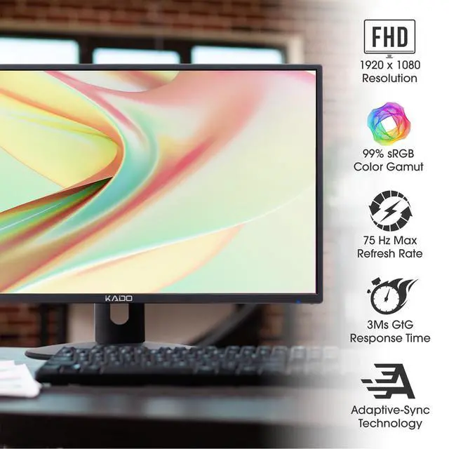 Alt view image 2 of 4 - 2-Pack Dual 22" Flat Screen 1920x1080 75Hz FHD Computer Monitor | Dual Monitor Setup HDMI Office Gaming Hybrid, VESA Wall Mount Arm Mount Built-in Speakers, Panoramic Display Multi-tasking