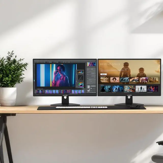 Alt view image 3 of 4 - 2-Pack Dual 22" Flat Screen 1920x1080 75Hz FHD Computer Monitor | Dual Monitor Setup HDMI Office Gaming Hybrid, VESA Wall Mount Arm Mount Built-in Speakers, Panoramic Display Multi-tasking