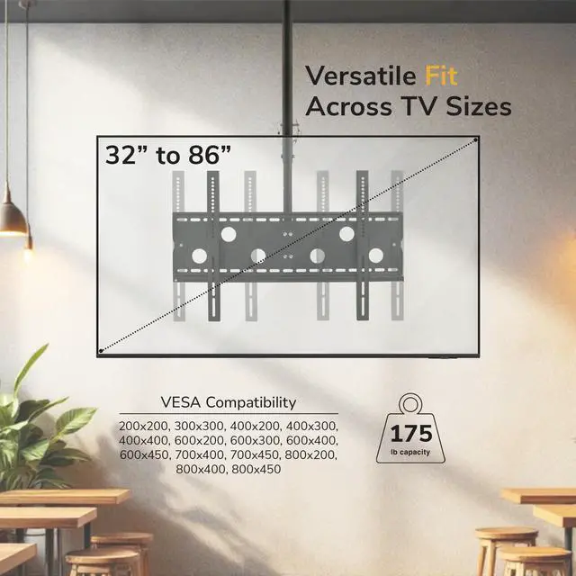 Alt view image 3 of 4 - Ceiling TV Mount for 3286 Inch TVs Full Motion Swivel, Tilt & Height Adjustable Bracket Heavy-Duty Steel, 175 lb Capacity, VESA 800x450 Ideal for Home & Commercial Installations