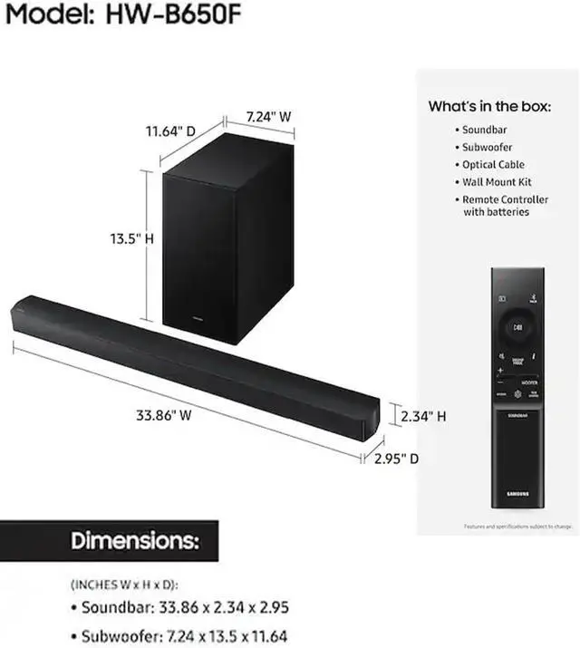 Alt view image 2 of 4 - Soundbar HW-B650F 3.1ch with Wireless Subwoofer, Dolby Audio, Clear Voice Center Channel TV Sound Bar, Powerful Bass Home Theater Upgrade for Movies, Gaming & Music