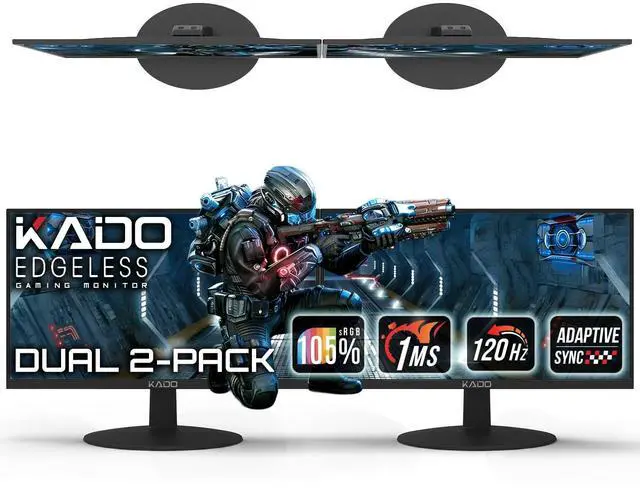 Main image of Dual Monitor 2-Pack 22" 1920x1080 120Hz 105% sRGB FHD Computer Monitor | 1ms Fast Response DisplayPort HDMI Office Gaming Hybrid, VESA Mount Built-in Speakers, Panoramic Display Multi-tasking