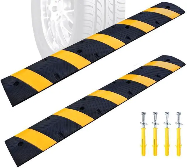 Main image of Rubber Speed Bumps for Driveway, 2 Pack 72" Speed Bump 2" High Heavy Duty Speed Humps for Road & Parking Lot, Portable Speed Bump with Reflectors, Bolts & Cable Channel (2PACK 72 in)