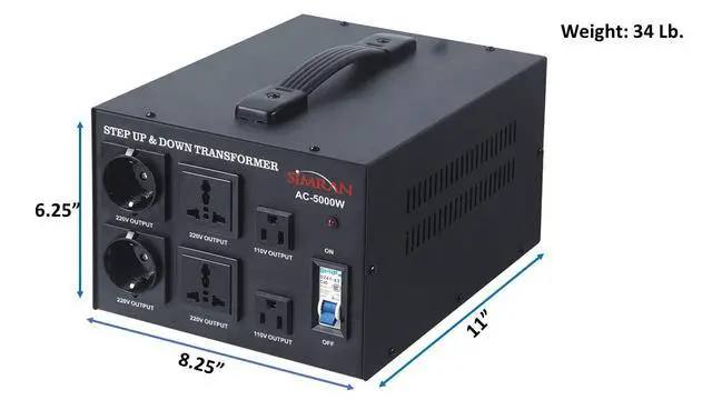 Alt view image 3 of 3 - AC-5000 Step Up/Down Voltage Transformer Power Converter for Conversion Between 110 Volt and 220 Volts with Circuit Breaker, CE Certified, 5000 Watts, Black