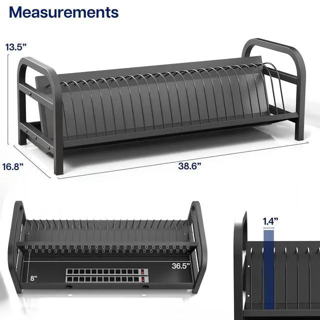 Alt view image 3 of 4 - 24-Bay Laptop and Tablet Open Charging Station, Multi Device Charging Organizer, Chromebook Charging Station for Classroom, Devices up to 14 inches, Black, STAND-LAPC24