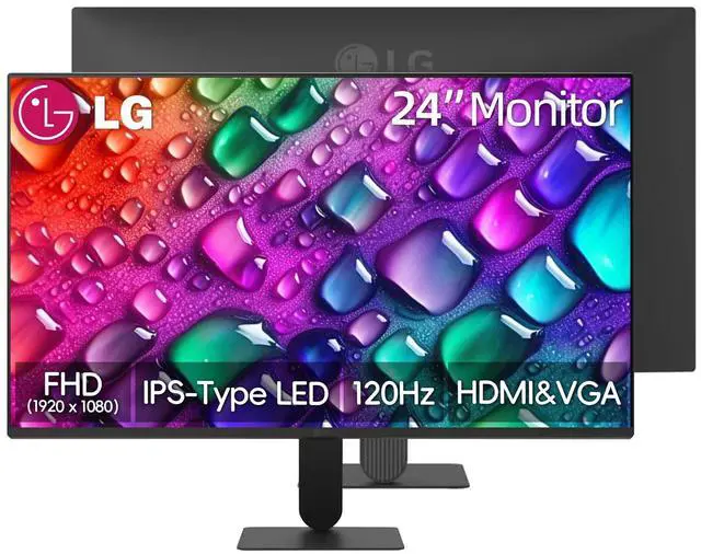 Main image of 24 inch FHD IPS Monitor, 120Hz Refresh Rate, 1ms MBR, 99% sRGB, HDR10, Flicker Safe, VRR, Slim Bezel, Black Stabilizer, HDMI & VGA, Tilt Adjustable, 178 Degrees Viewing Angle, Black