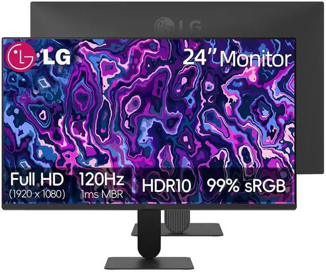 Main image of 24 inch FHD (1920 x 1080) IPS Computer Monitor, 120Hz, 5ms MBR, HDR10, Dynamic Action Sync, 99% sRGB, VGA, HDMI, Reader Mode, Flicker Safe, Virtually Borderless Design, Tilt Adjustable, Black
