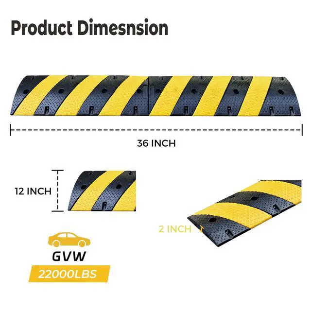 Alt view image 2 of 4 - Rubber Speed Bumps for Driveway, 2 Pack 36" Speed Bump 2" High Heavy Duty Speed Humps for Road & Parking Lot, Interlocking Portable Speed Bump with Reflectors, Bolts & Cable Channel
