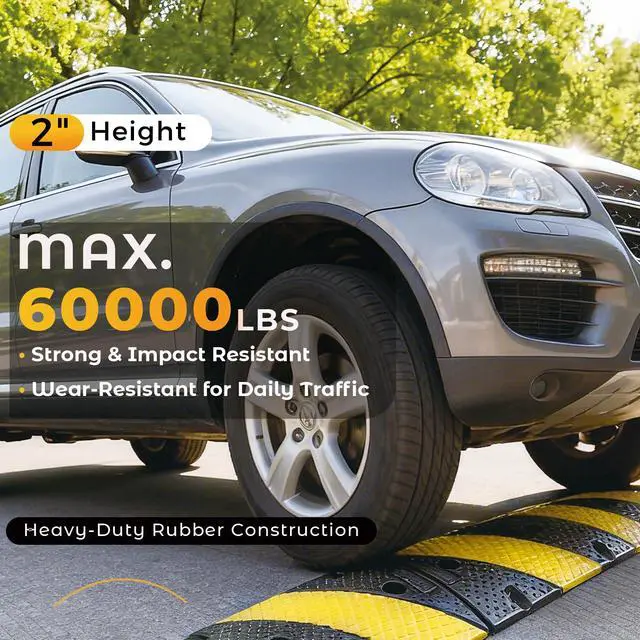 Alt view image 3 of 4 - Rubber Speed Bumps for Driveway, 2 Pack 36" Speed Bump 2" High Heavy Duty Speed Humps for Road & Parking Lot, Interlocking Portable Speed Bump with Reflectors, Bolts & Cable Channel