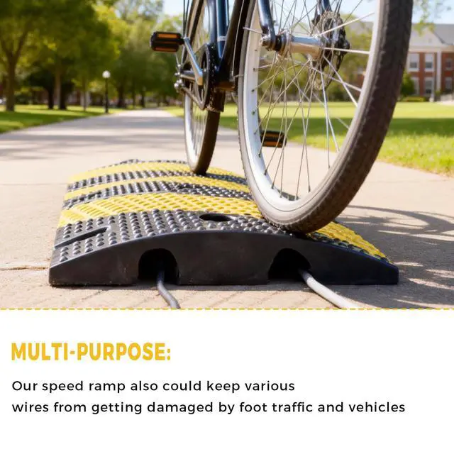 Alt view image 4 of 4 - Rubber Speed Bumps for Driveway, 2 Pack 36" Speed Bump 2" High Heavy Duty Speed Humps for Road & Parking Lot, Interlocking Portable Speed Bump with Reflectors, Bolts & Cable Channel