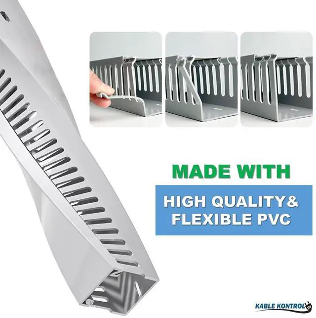 Alt view image 4 of 4 - Wire Duct Open Slot Cable Raceway - 3 Width x 2 Height - 6.5 feet Long - 8 Pcs/Pack Gray PVC Wiring Trough Wire Cover Cord Hider for Under Desk Industrial Cable Management