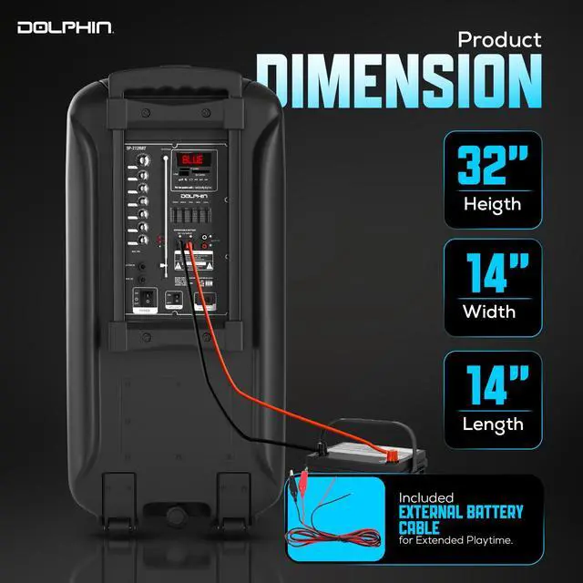 Alt view image 4 of 4 - Dual 12" Bluetooth Party Speaker - Portable Large Speaker with Wired Microphone, Multicolor LED Lights, USB Playback, Hi-Fi Amplifier, Powerful Bass, 5-Band Equalizer, Long-Lasting Battery