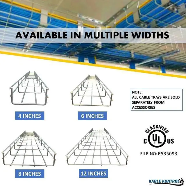 Alt view image 2 of 4 - Cable Tray- 5 Feet Long - 4" Width, 2 Depth Wire Mesh Tray Cable Management Rack Cords Organizer Cable Basket, Zinc Plated Steel NEC Approved for Network, Fiber Optic, Cabling
