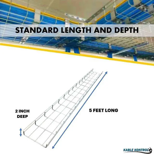 Alt view image 3 of 4 - Cable Tray- 5 Feet Long - 4" Width, 2 Depth Wire Mesh Tray Cable Management Rack Cords Organizer Cable Basket, Zinc Plated Steel NEC Approved for Network, Fiber Optic, Cabling