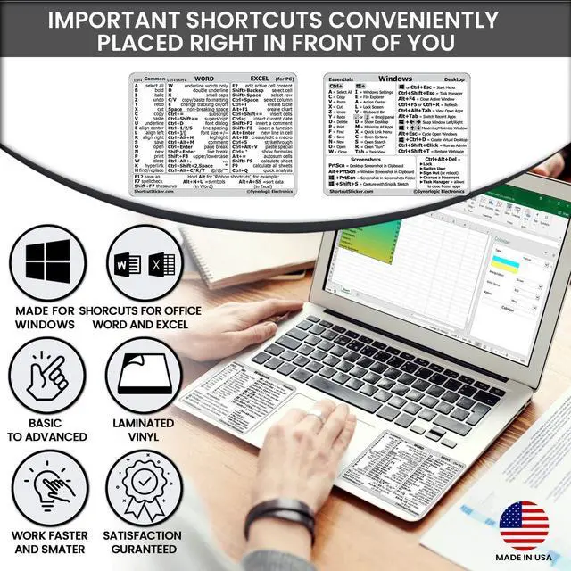 Alt view image 4 of 4 - Windows + Word/Excel (for Windows) Quick Reference Guide Keyboard Shortcut Stickers, No-Residue Vinyl (White/Large/Combo/100sets)