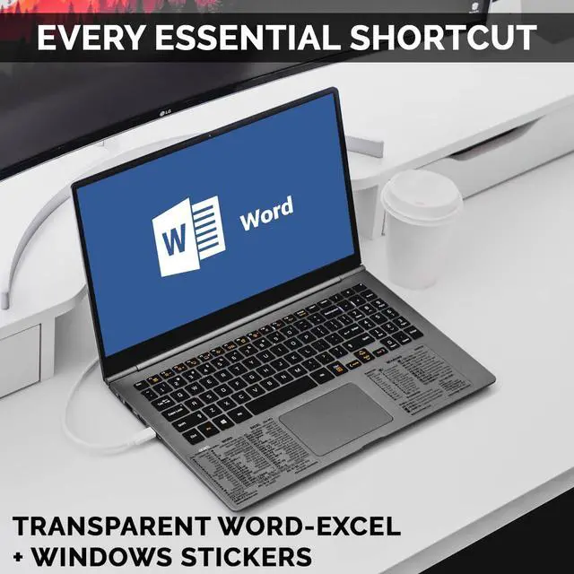 Alt view image 2 of 4 - Windows + Word/Excel (for Windows) Quick Reference Guide Keyboard Shortcut Stickers, No-Residue Vinyl (Clear/Large/Combo/100sets)