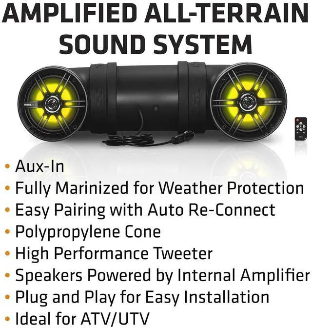 Alt view image 3 of 4 - BTB6L ATV UTV Sound System - 6.5 Inch Speakers, 1 Inch Tweeters, Full Range, IPX5 Weatherproof, Bluetooth, Built-in Amplifier, Multicolor Illumination, Golf Cart Compatible