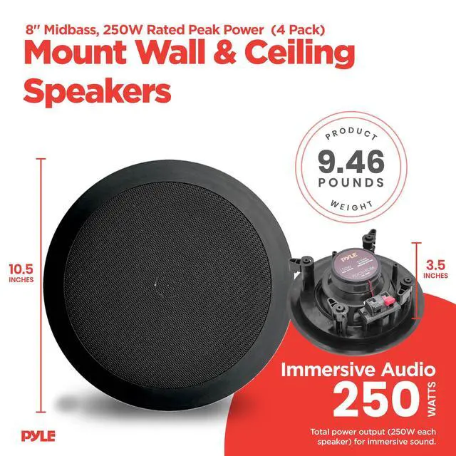 Alt view image 3 of 4 - PDIC81RDBK 8 Inch 250 Watts Flush in-Wall in-Ceiling Black Speakers, with 2 Way Stereo Sounds, Ideal for Custom Installations, Pack of 4